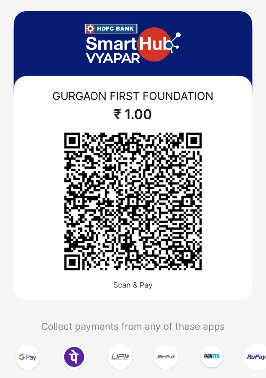 Scan to donate via UPI - GurgaonFirst Foundation QR code